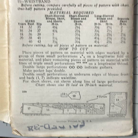 New York Pattern 220, size (year?) 14, bust 32, hips 34 blouse, skirt, shorts - Picture 4 of 7